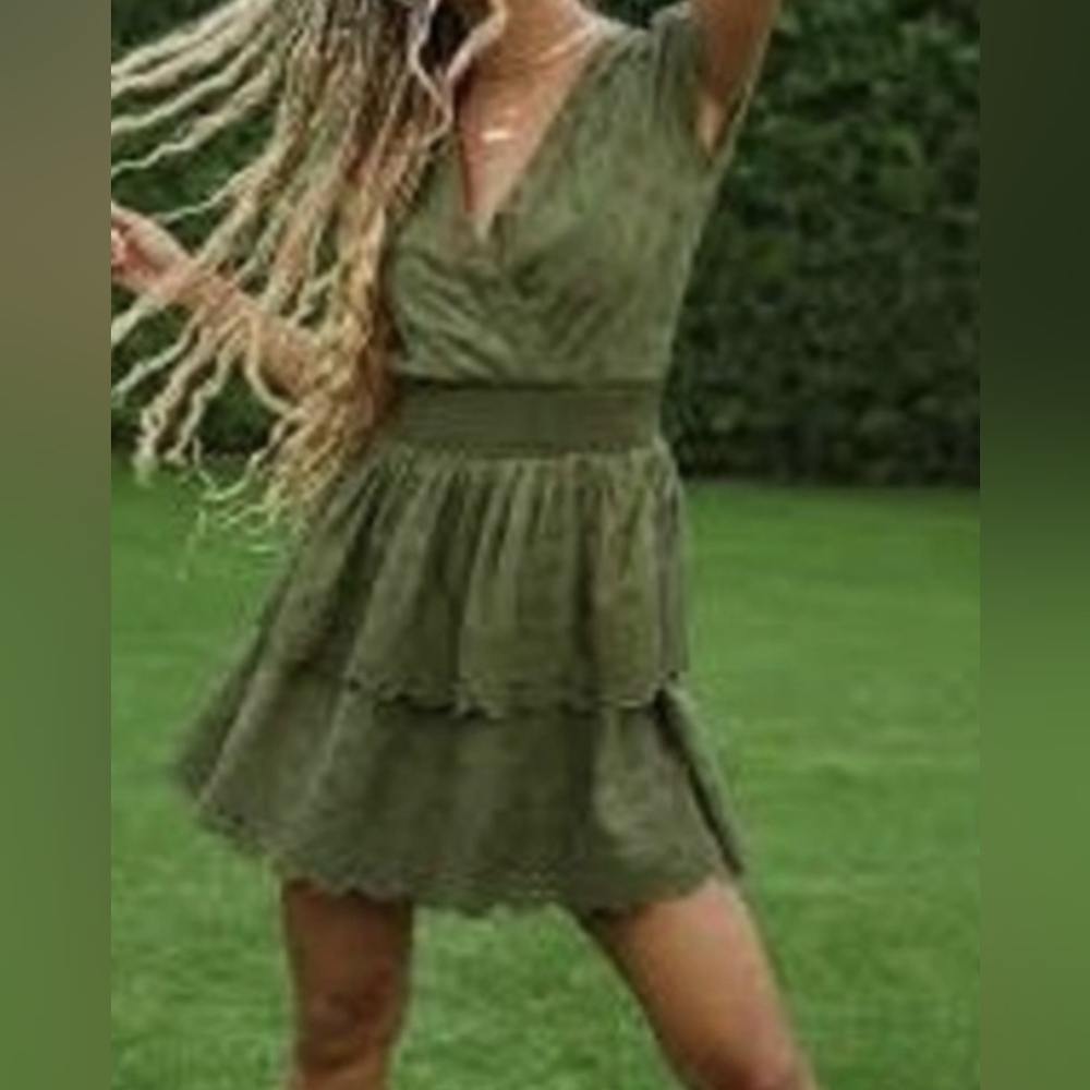 American Eagle Olive Green Eyelet Dress